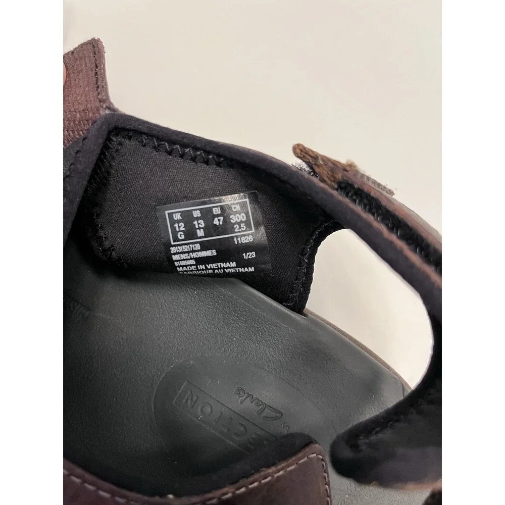 New CLARK'S Sz 13 Brixby Cove Dark Brown Leather Fisherman Sandals Pls Read Flaw